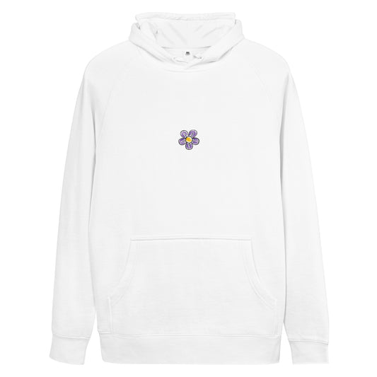 Placid flower on white hoodie