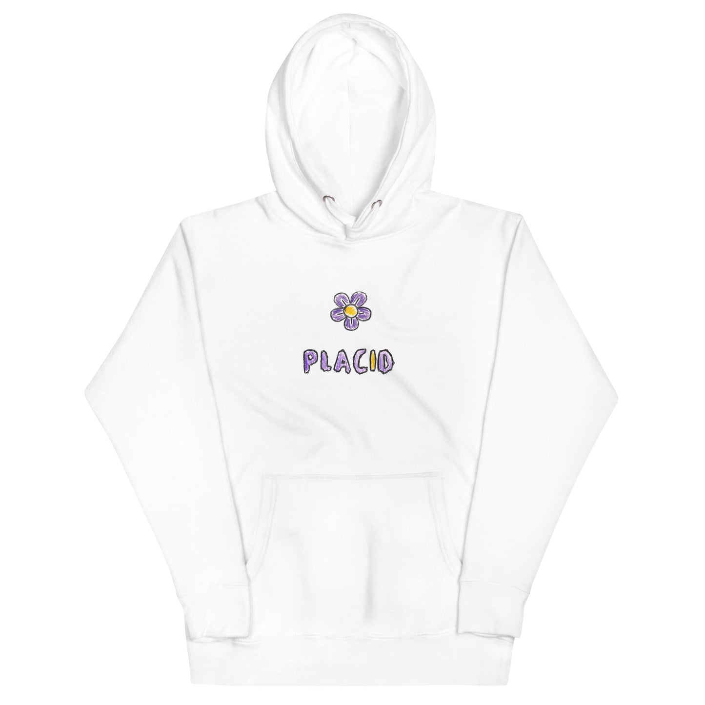 placid with flower on white hoodie